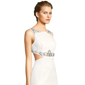 Adrianna Papelle Beaded Crepe Gown w/ Cutouts